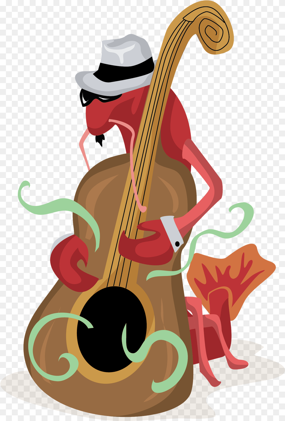 Crawfish Playing Bass Vector Clip Art Crawfish With Sunglasses, Clothing, Hat, Musical Instrument, Cello Free Png Download