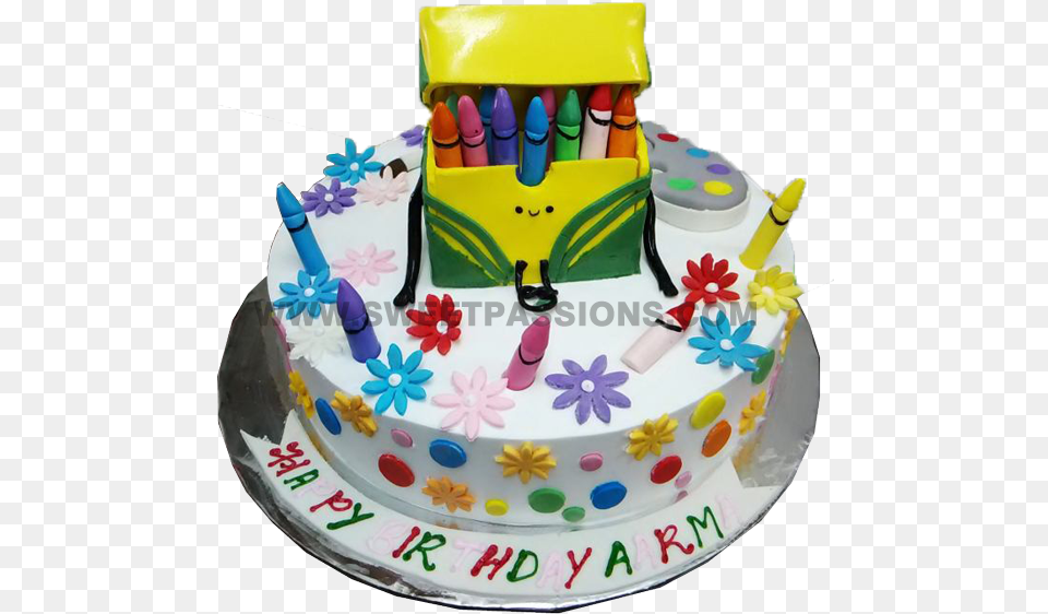Crayon Set On Cake Birthday Cake, Birthday Cake, Cream, Dessert, Food Free Transparent Png
