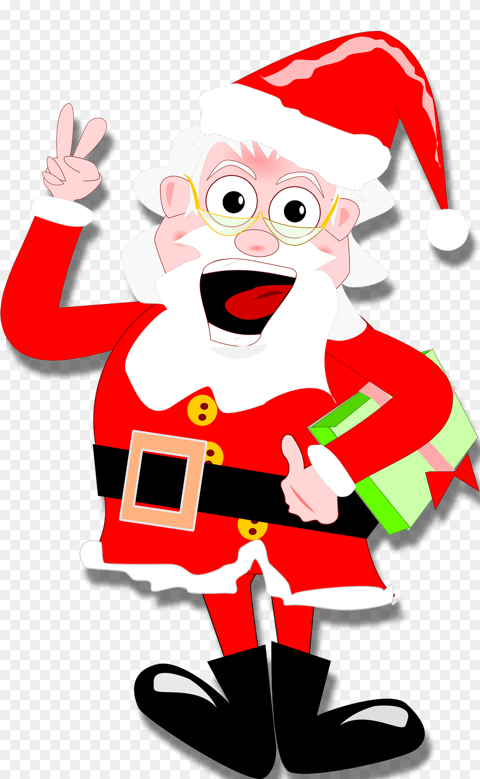 Crazy Santa Claus Giving Peace Sign Clipart, Elf, Dynamite, Performer, Person Png Image