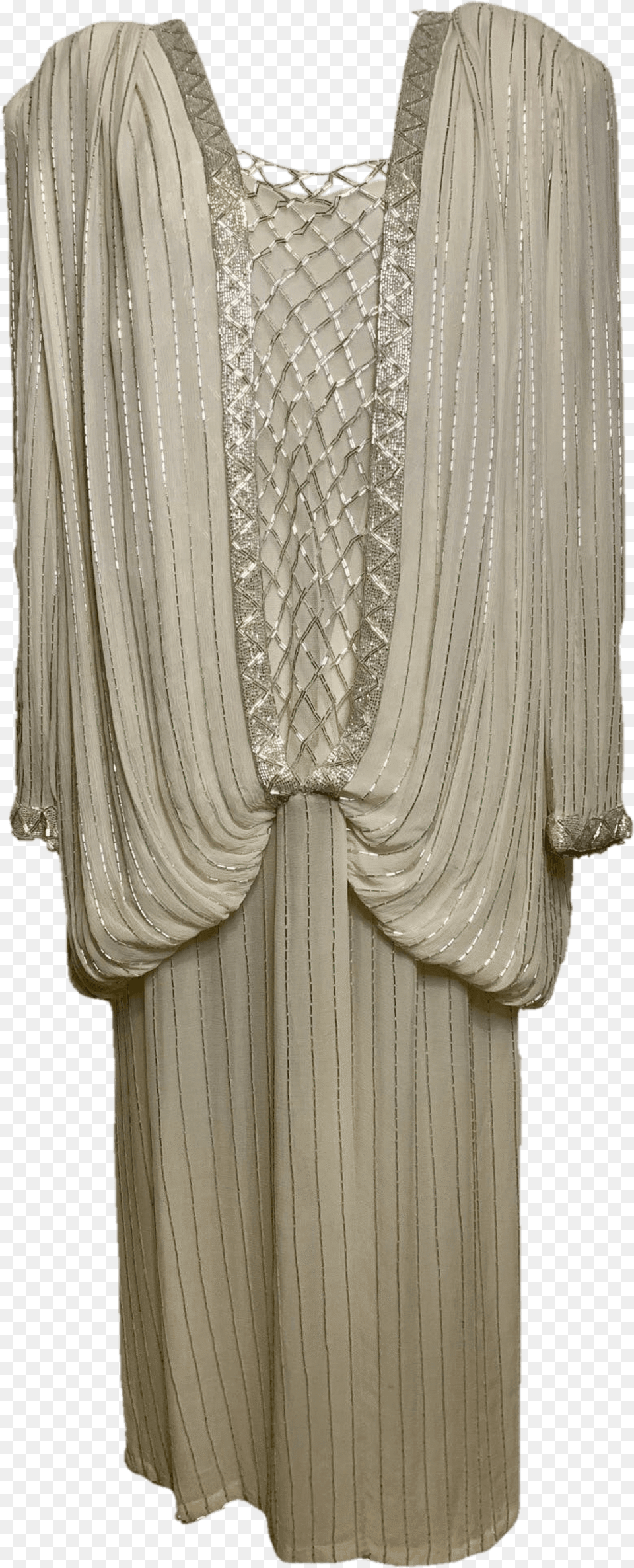 Cream Beaded Silk Flapper Style Dress By Judith Window Valance, Blouse, Clothing, Formal Wear, Adult Png