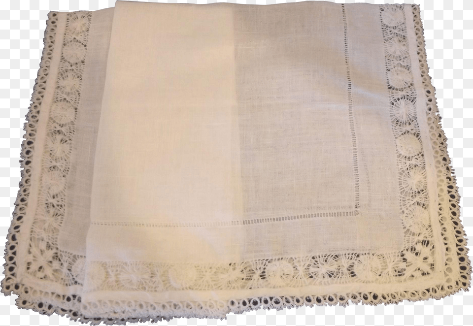 Cream White Linen Handkerchief Tatted Lace Tablecloth, Home Decor Png Image