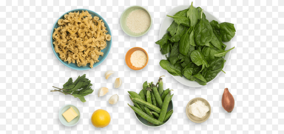 Creamy Lemon Pasta With English Peas Mint Amp Garlic Spinach Top View, Food, Produce, Leafy Green Vegetable, Plant Free Png Download