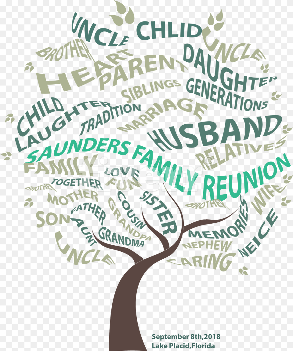 Create A Word Art Family Tree Or Custom Shape Word Word Art Tree, Advertisement, Poster, Green, Text Png Image