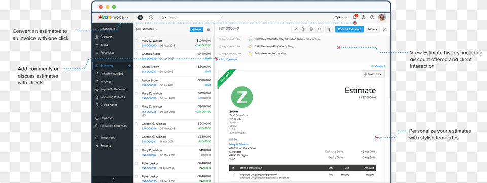 Create Professional Estimates With Ease Zoho Estimates, File, Webpage, Text Png Image