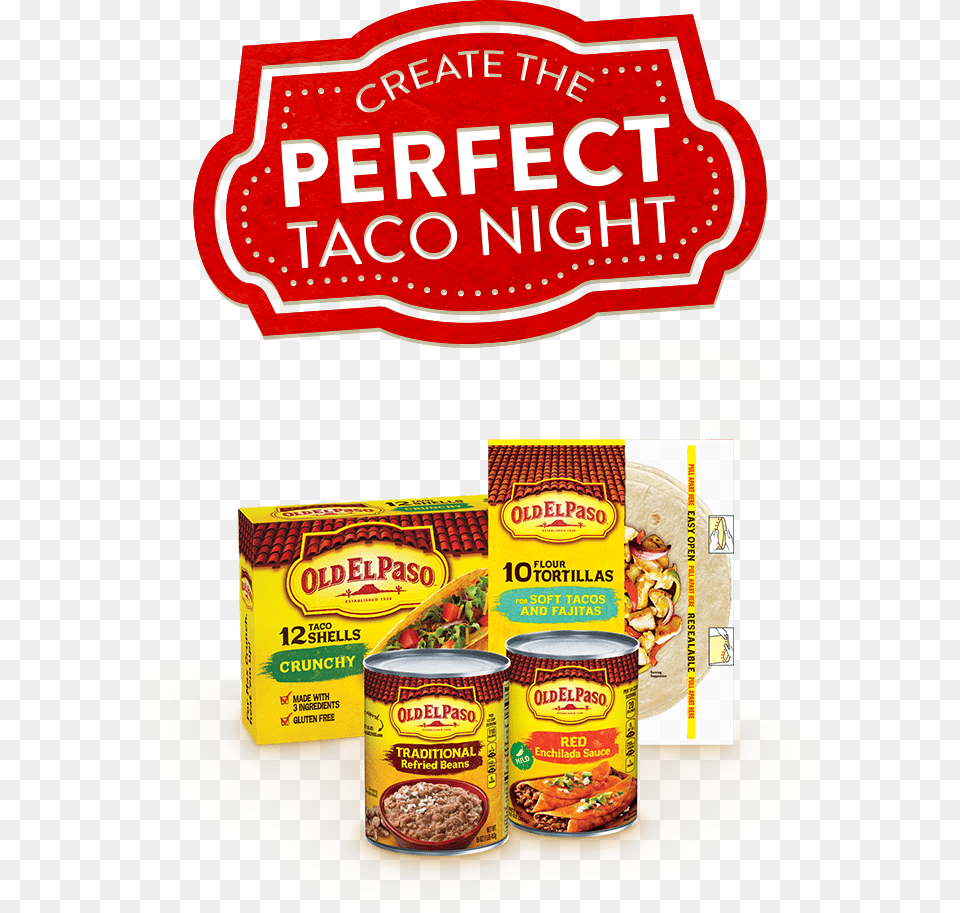 Create The Perfect Taco Night Create The Perfect Taco Old El Paso Red Enchilada Sauce Mild 10 Oz, Advertisement, Can, Tin, Aluminium Free Png