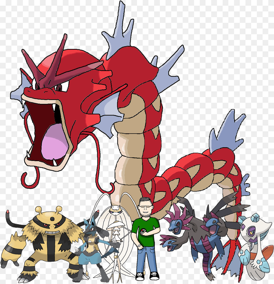 Created To Bedestroyed Requested That I Drew His Team Red Gyarados And Trainer, Publication, Book, Comics, Boy Free Png Download