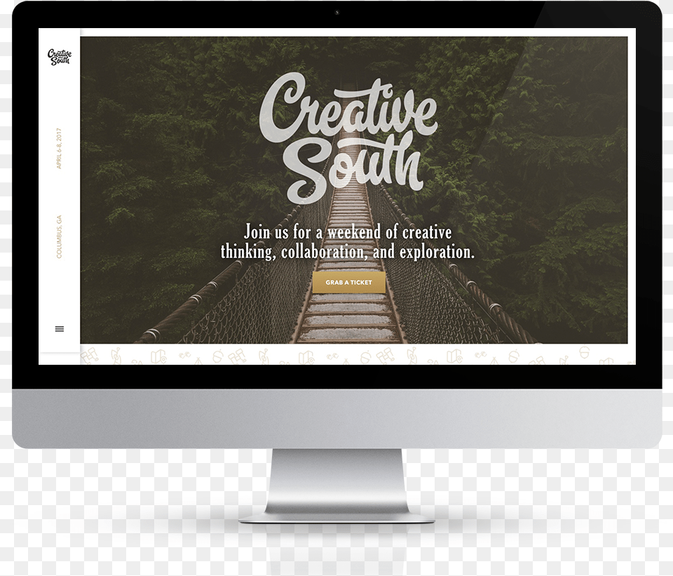 Creative South 2017 Desktop Website In A Imac Mockup Led Backlit Lcd Display, Advertisement, Text, Bridge, Suspension Bridge Png