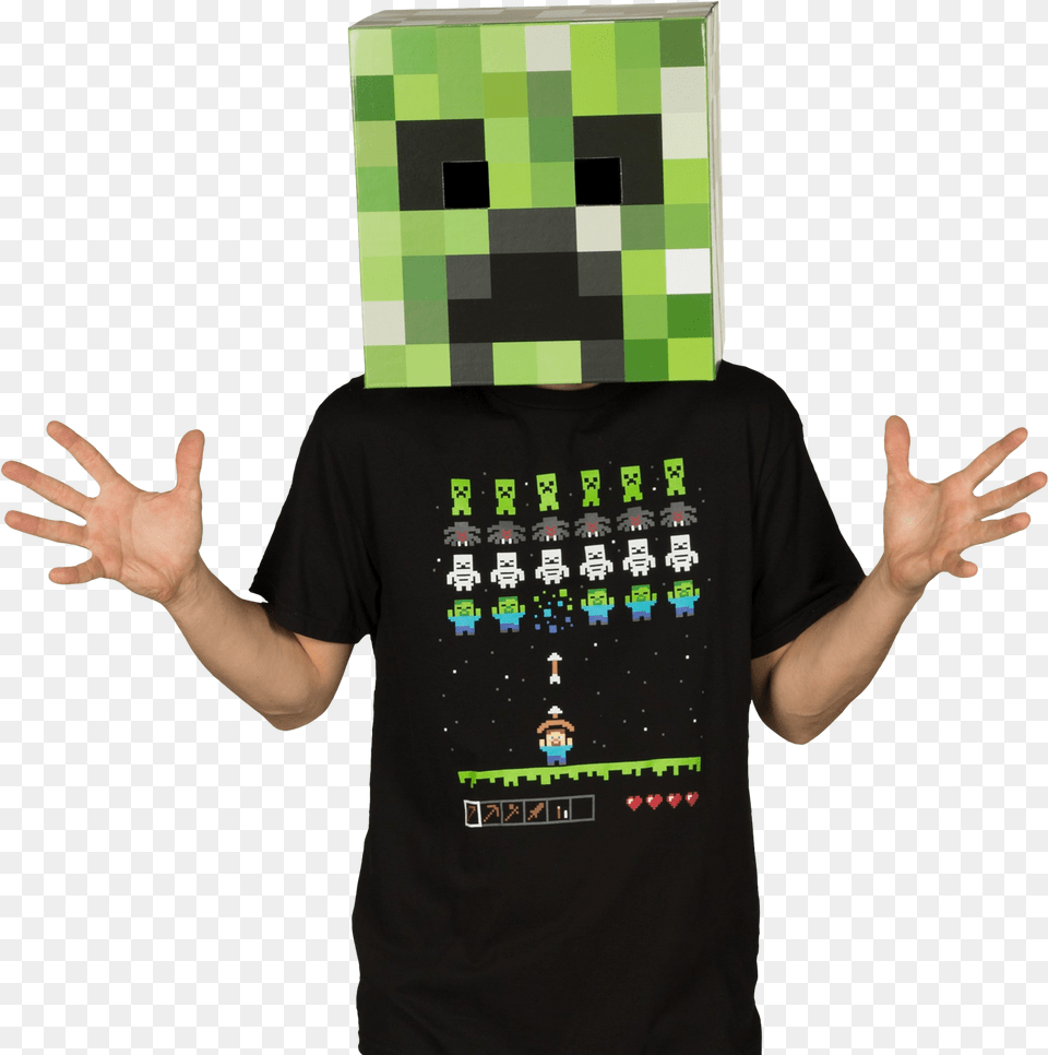 Creeper Head Cardboard Replica Minecraft Creeper Face, Clothing, Shirt, T-shirt, Adult Free Transparent Png