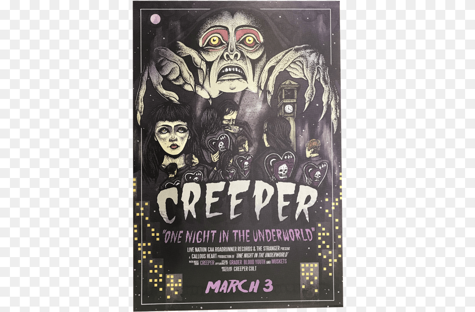 Creeper One Night In The Underworld Poster Poster, Advertisement, Adult, Female, Person Free Png Download