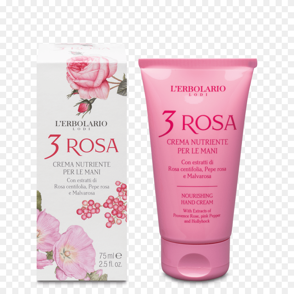 Crema Nutriente Per Le Mani 3 Rosa, Bottle, Lotion, Flower, Plant Free Png Download