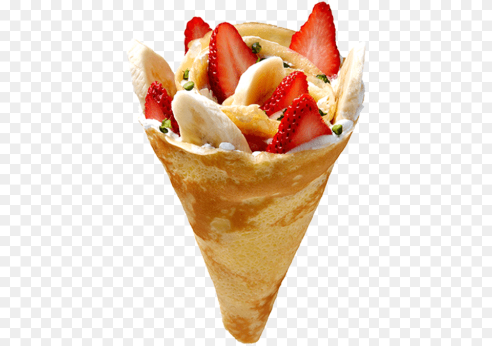 Crepe Cone Download Banana Strawberry Japanese Crepe, Cream, Dessert, Food, Ice Cream Png Image