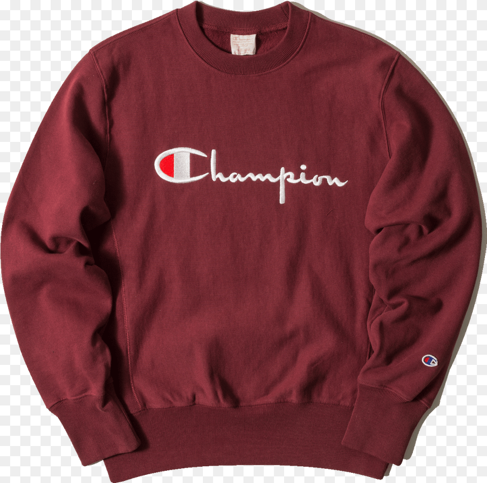 Crewneck Sweatshirt Champion Sweater, Clothing, Knitwear, Hoodie, Maroon Free Png
