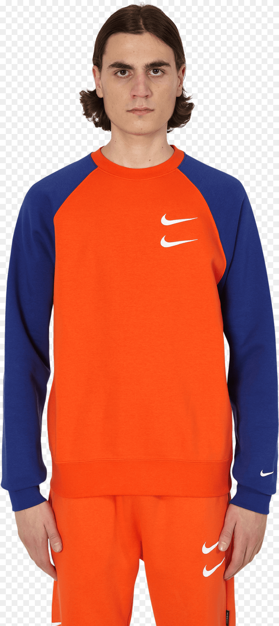 Crewneck Sweatshirt Nike Double Swoosh Orange, Clothing, Sleeve, Long Sleeve, Person Png