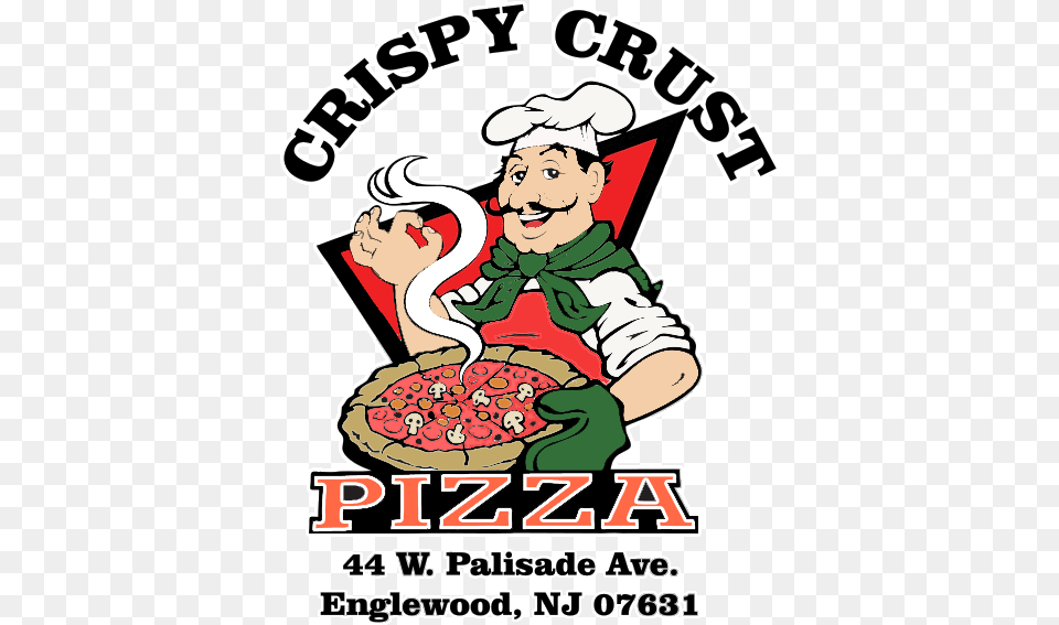 Crispy Crust Pizza 201 Englewood New Jersey Cartoon, Advertisement, Poster, Baby, Person Png Image