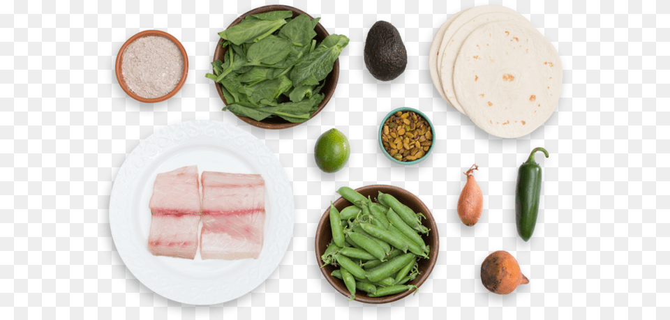 Crispy Fish Tacos With English Pea Guacamole Amp Pea Snow Peas, Plate, Food, Produce, Pork Png Image