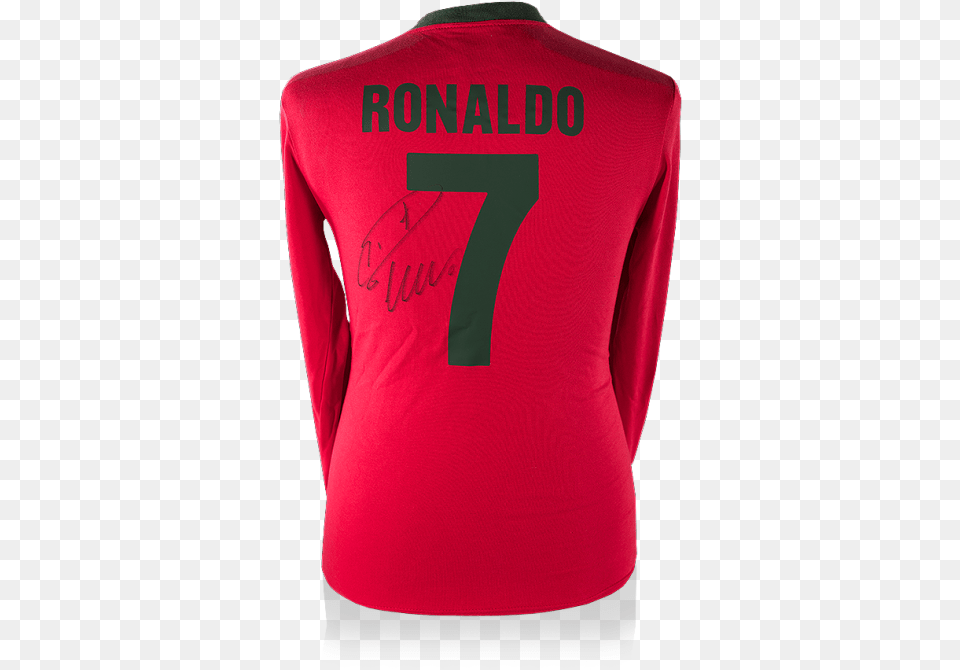 Cristiano Ronaldo Back Signed Retro Portugal Home Shirt Long Sleeve, Clothing, Long Sleeve, T-shirt, Knitwear Free Png