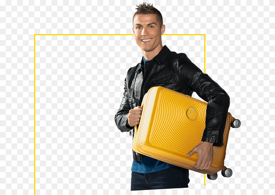 Cristiano Ronaldos Suitcase Cristiano Ronaldo American Tourister, Clothing, Coat, Jacket, Person Free Png