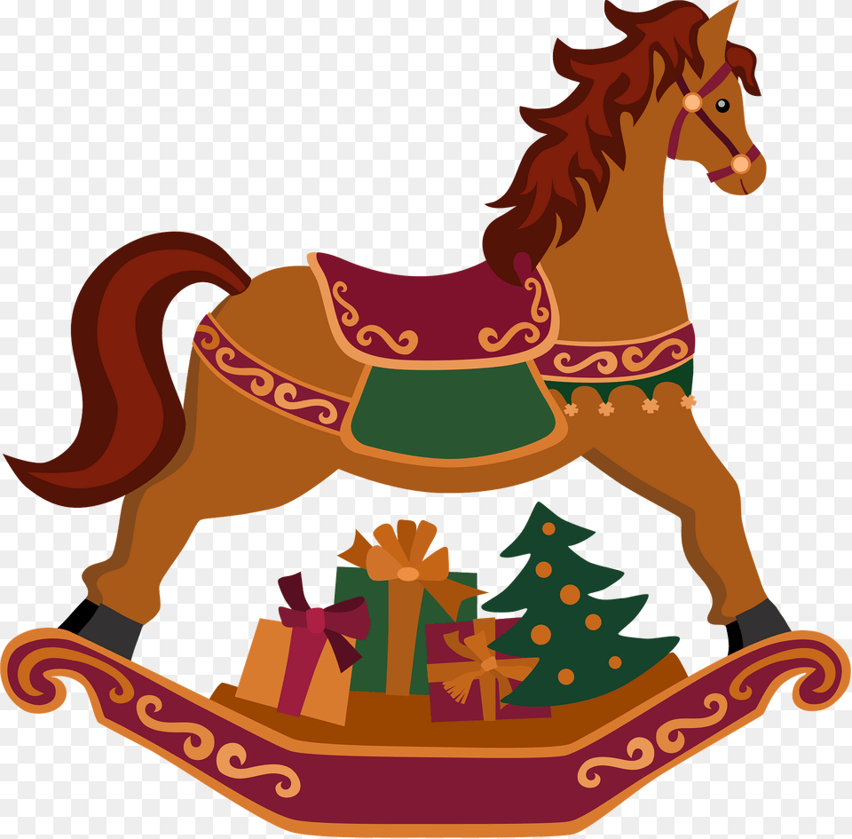 Cristmas Rocking Horse With Gifts Clipart, Animal, Mammal Free Png