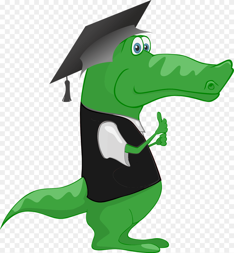 Crocodile In A Graduation Mortarboard Hat Clipart, Green, People, Person, Animal Free Png