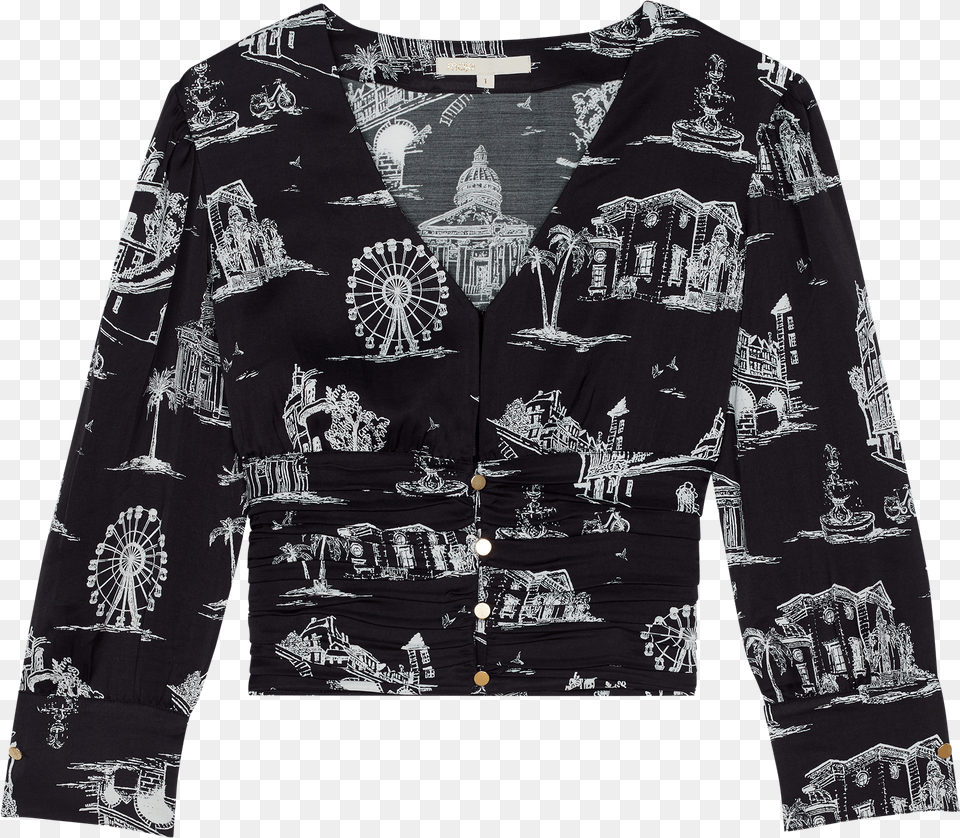 Cropped Top In Paris Print Cardigan, Long Sleeve, Clothing, Sleeve, Sweater Free Png Download