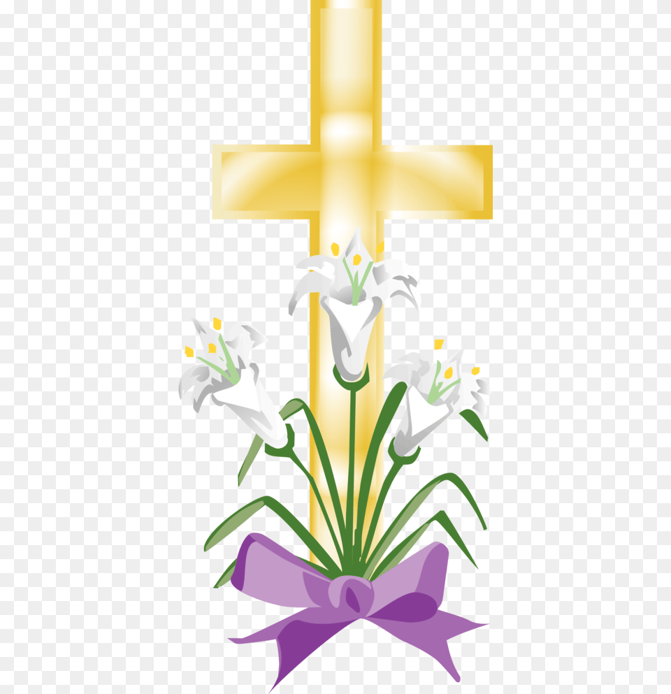 Cross And Easter Lilies Clipart Stock Feb Clip Art Easter Lilies, Flower, Plant, Symbol, Flower Arrangement Png Image