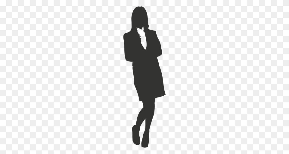 Cross Arms Businesswoman Standing, Silhouette, Clothing, Coat, Person Png