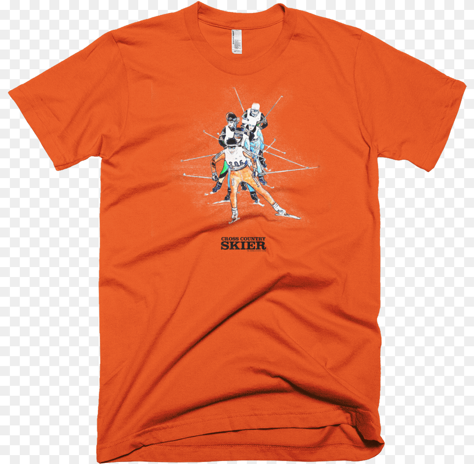 Cross Country Skier Watercolor T Ltbrgt T Shirt Poker Orange, Clothing, T-shirt, Person Png Image