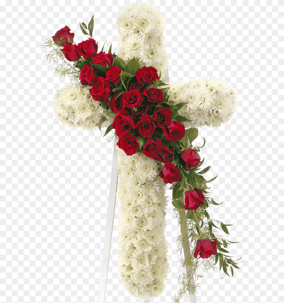 Cross Flower Funeral White Red Cross Flower Arrangement For Funeral, Art, Floral Design, Flower Arrangement, Flower Bouquet Png Image