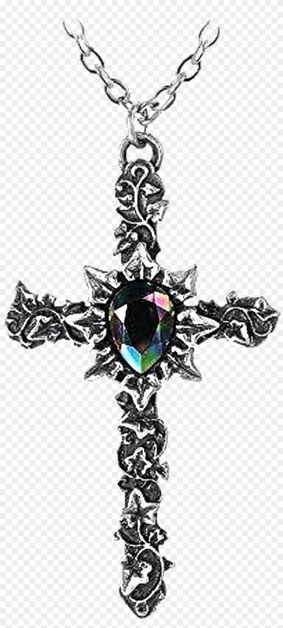 Cross Necklace Crossnecklace Crucifix Rosary Cross Rainbow Gem Necklaace, Accessories, Symbol, Jewelry, Person Free Transparent Png