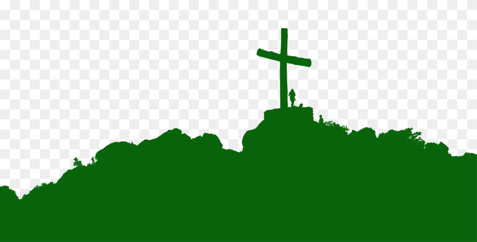 Cross On A Hill Silhouette, Symbol, Green Free Png Download