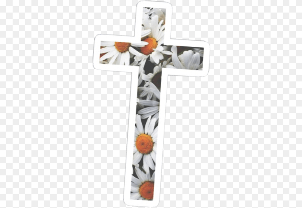 Cross Religion Religious Christian Sticker Flower Hydro Flask Cross Sticker, Daisy, Plant, Symbol Png Image