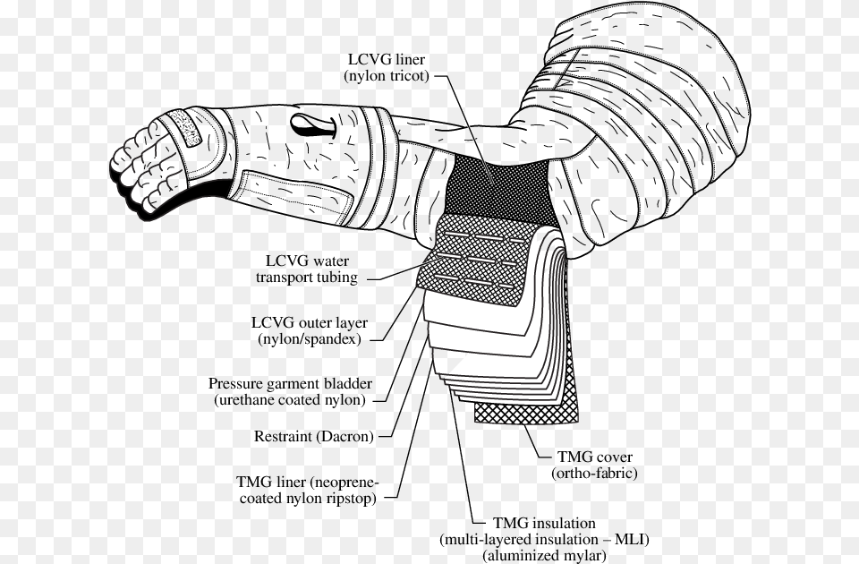 Cross Section Of Material Layup Used For Fabric The Arms Layers Of A Space Suit, Clothing, Glove, People, Person Free Png Download