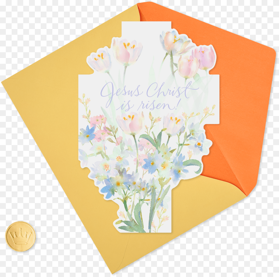 Cross Shaped Card With Flowers Religious Easter Card Bouquet, Envelope, Greeting Card, Mail Png Image