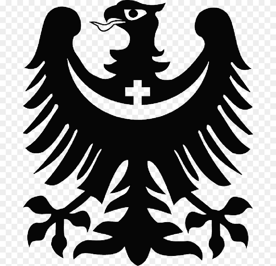 Cross Silhouette Eagle Crescent Black Eagle Coat Of Arms, Emblem, Stencil, Symbol, Person Free Transparent Png