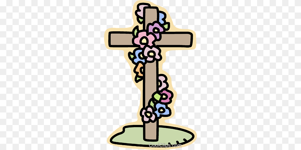 Cross With Flowers Royalty Free Vector Clip Art Illustration, Symbol Png