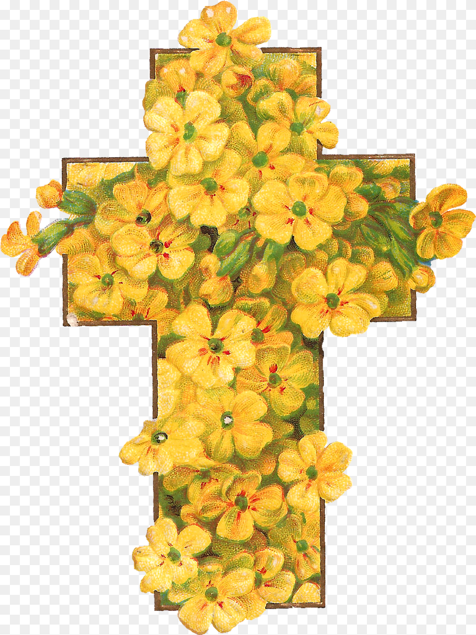 Cross With Yellow Flowers Beautiful Happy Easter Flowers, Symbol, Flower, Plant, Flower Arrangement Png Image