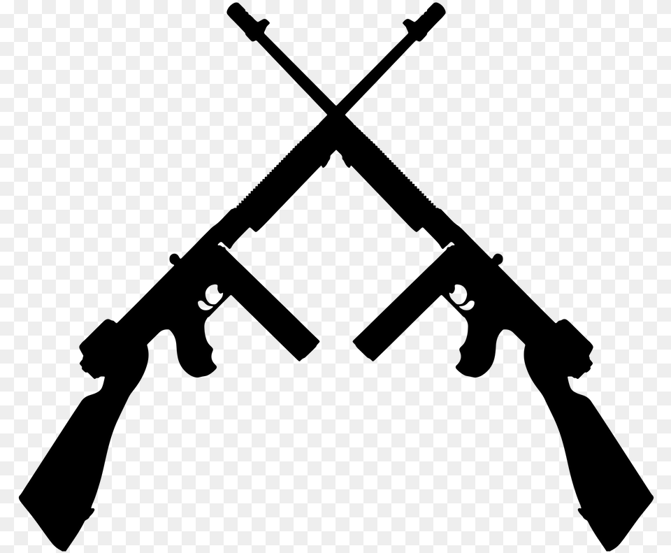 Crossed Gun Silhouette, Gray Free Png