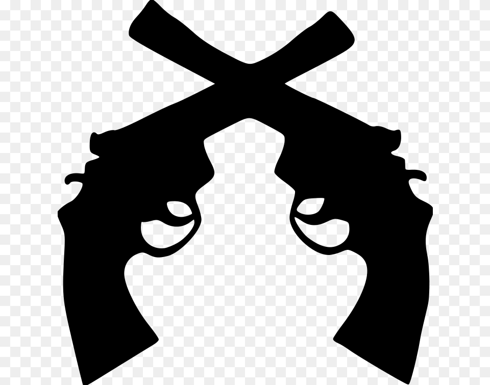 Crossed Pistols Silhouette, Gray Free Png Download