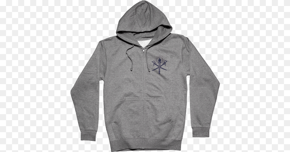 Crossed Swords Grey Zip Hooded Sweatshirt Hoodie, Clothing, Hood, Knitwear, Sweater Png Image