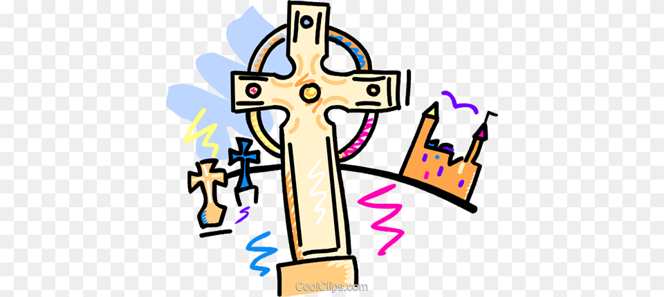 Crosses In A Grave Yard With Castle Royalty Vector Clip Art, Cross, Symbol, Dynamite, Weapon Png Image