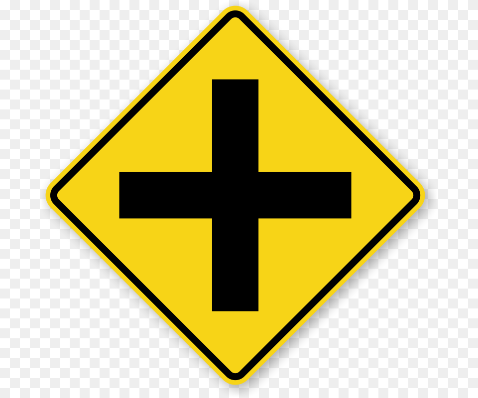 Crossroad Ahead Sign, Symbol, Road Sign, Cross Free Transparent Png