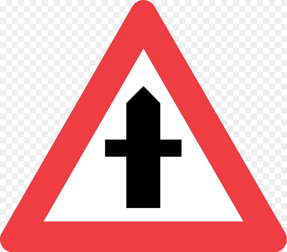 Crossroads With A Minor Road Sign In Denmark Clipart, Symbol, Road Sign Free Png Download