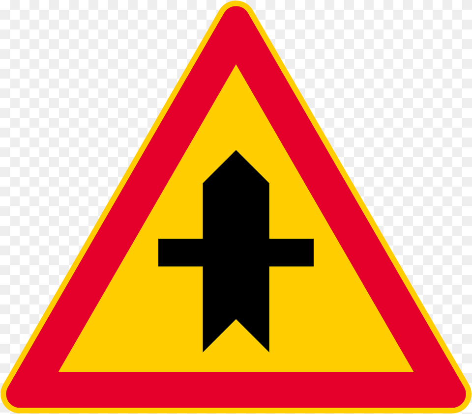 Crossroads With A Minor Road Sign In Finland Clipart, Symbol, Road Sign Free Png Download
