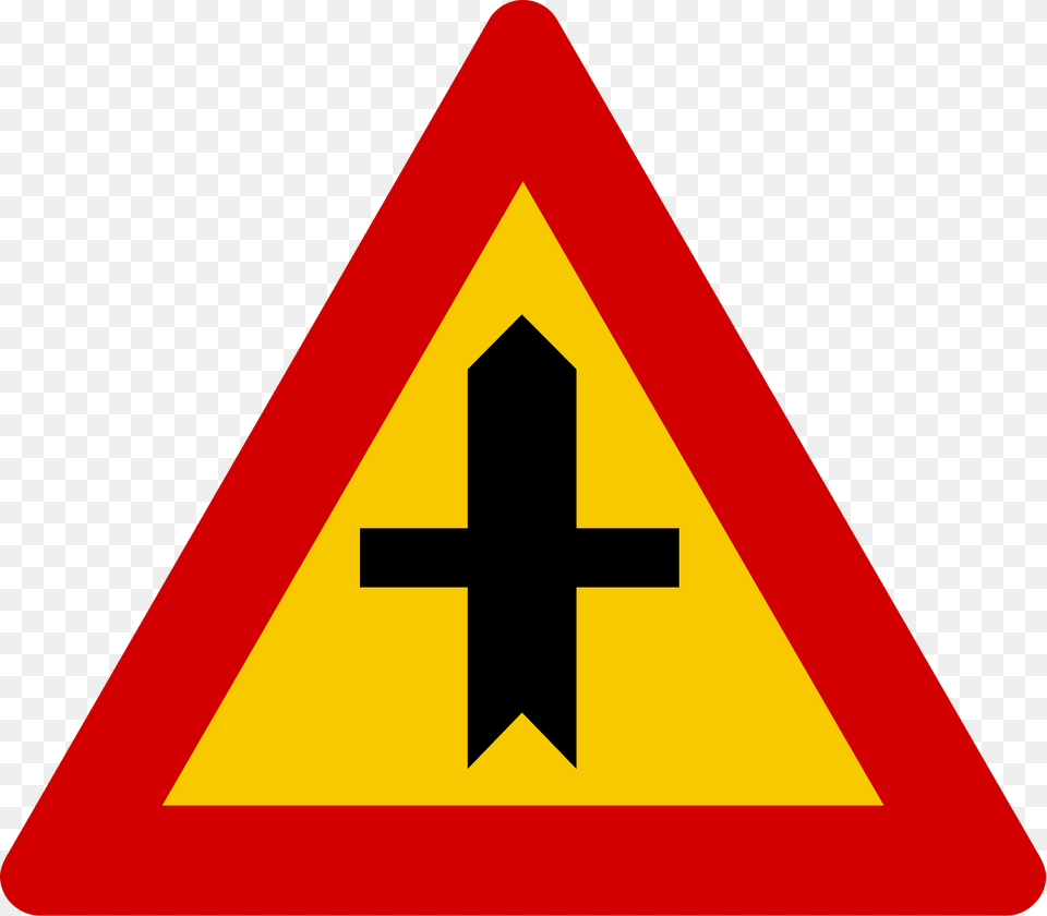Crossroads With A Minor Road Sign In Iceland Clipart, Symbol, Road Sign Png