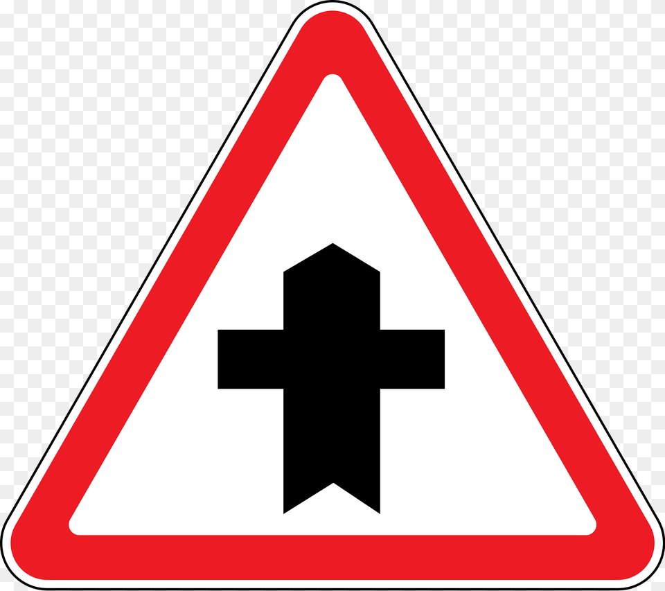 Crossroads With A Minor Road Sign In Moldova Clipart, Symbol, Road Sign Png