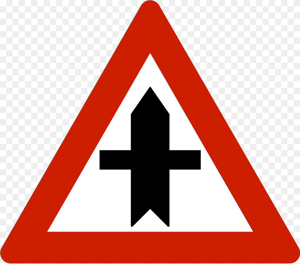 Crossroads With A Minor Road Sign In Norway Clipart, Symbol, Road Sign Free Png