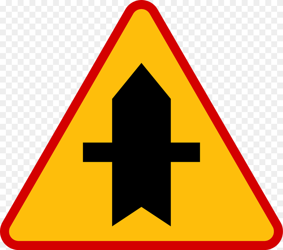 Crossroads With A Minor Road Sign In Poland Clipart, Symbol, Road Sign Free Png Download
