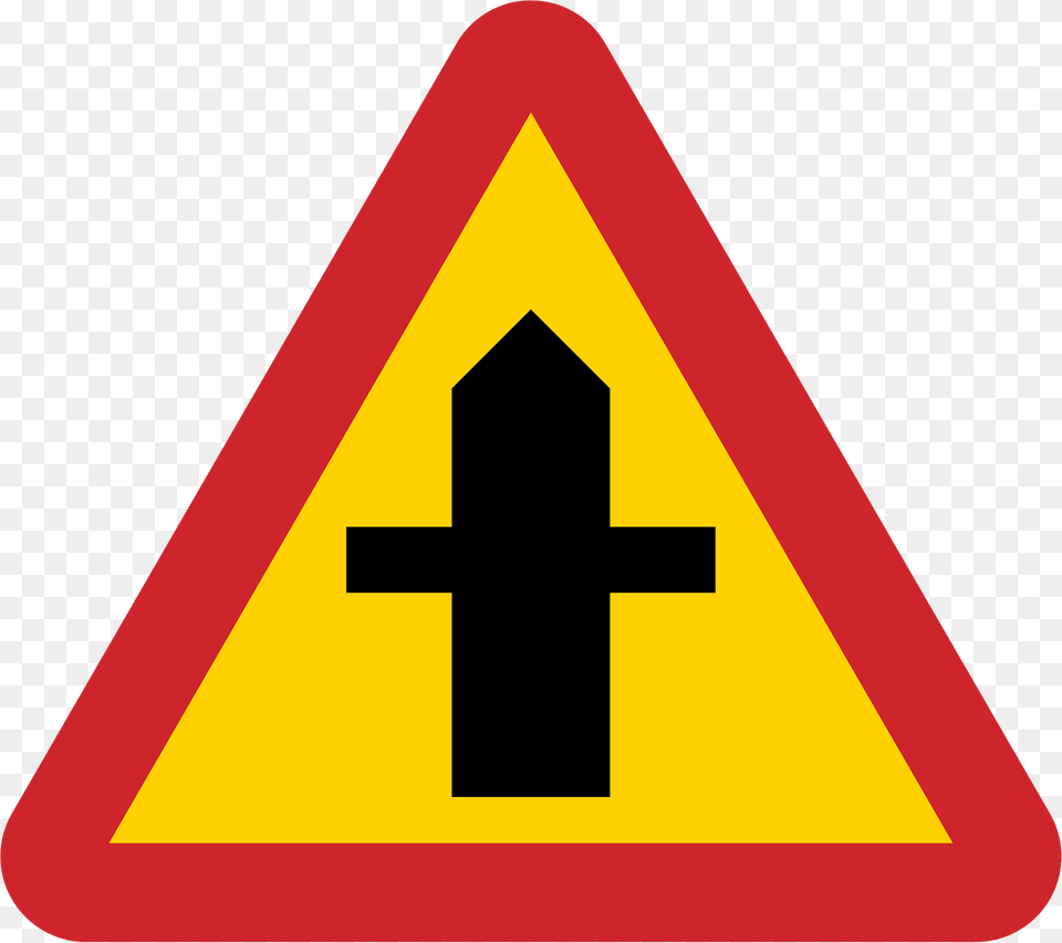 Crossroads With A Minor Road Sign In Sweden Clipart, Symbol, Road Sign, Dynamite, Weapon Png