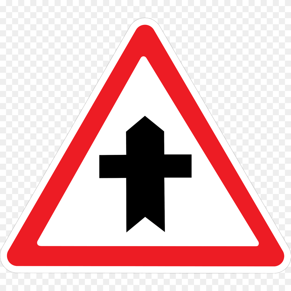 Crossroads With A Minor Road Sign In Ukraine Clipart, Symbol, Road Sign Png Image