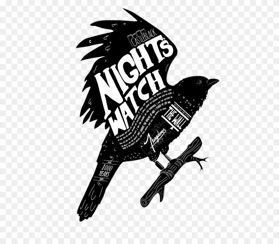 Crow Drawing Design Game Of Thrones Night Watch, Animal, Bird, Blackbird, Person Free Png Download